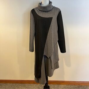 Charcoal/black cowl neck asymmetrical cable-knit midi dress size large